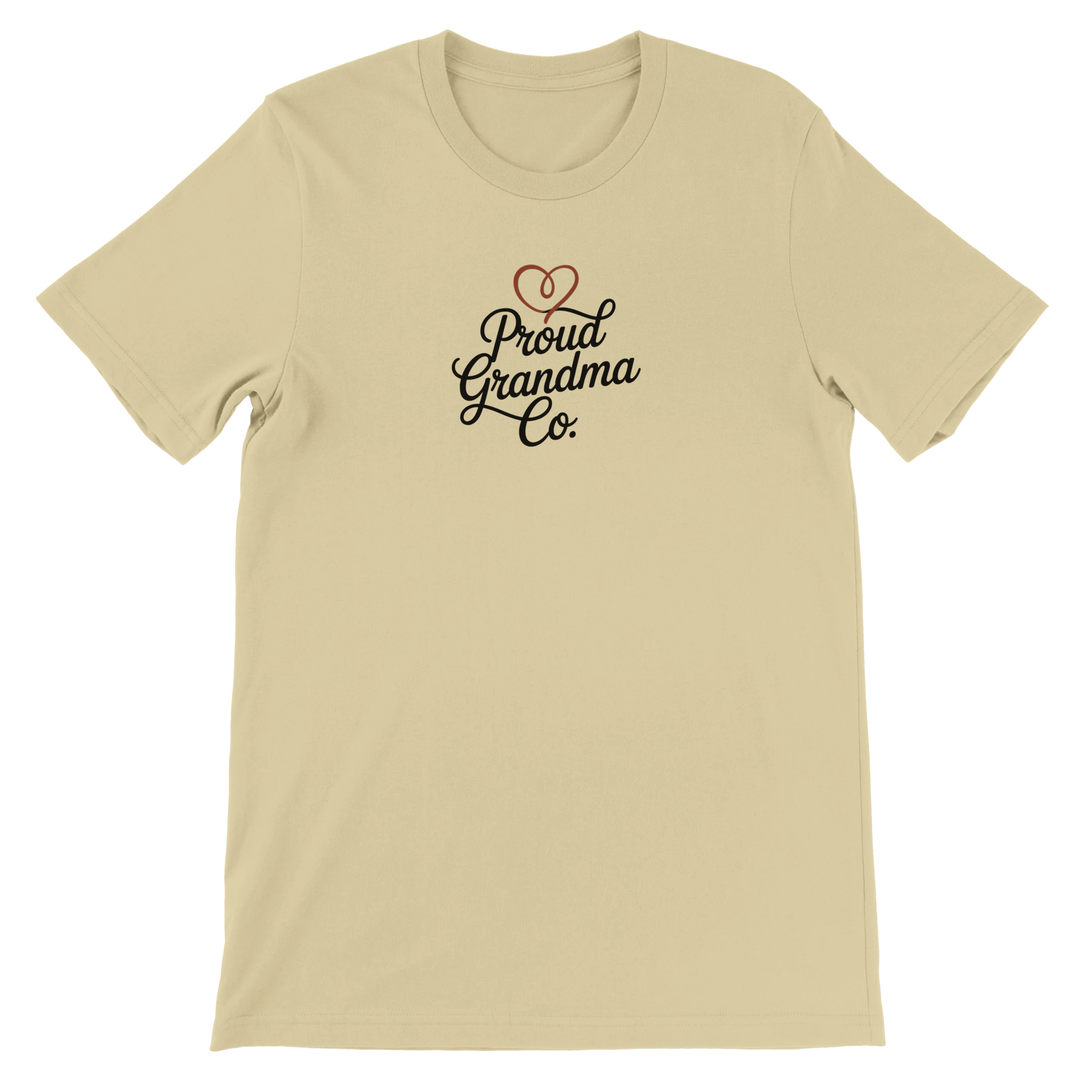 Proud Grandma T-Shirt in cozy sand with “Proud Grandma” text design printed on the front