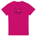 Promoted to Grandma Est. 2026 T-Shirt in rose pink with white “Promoted to Grandma” script, pink heart, and “Est. 2026” text