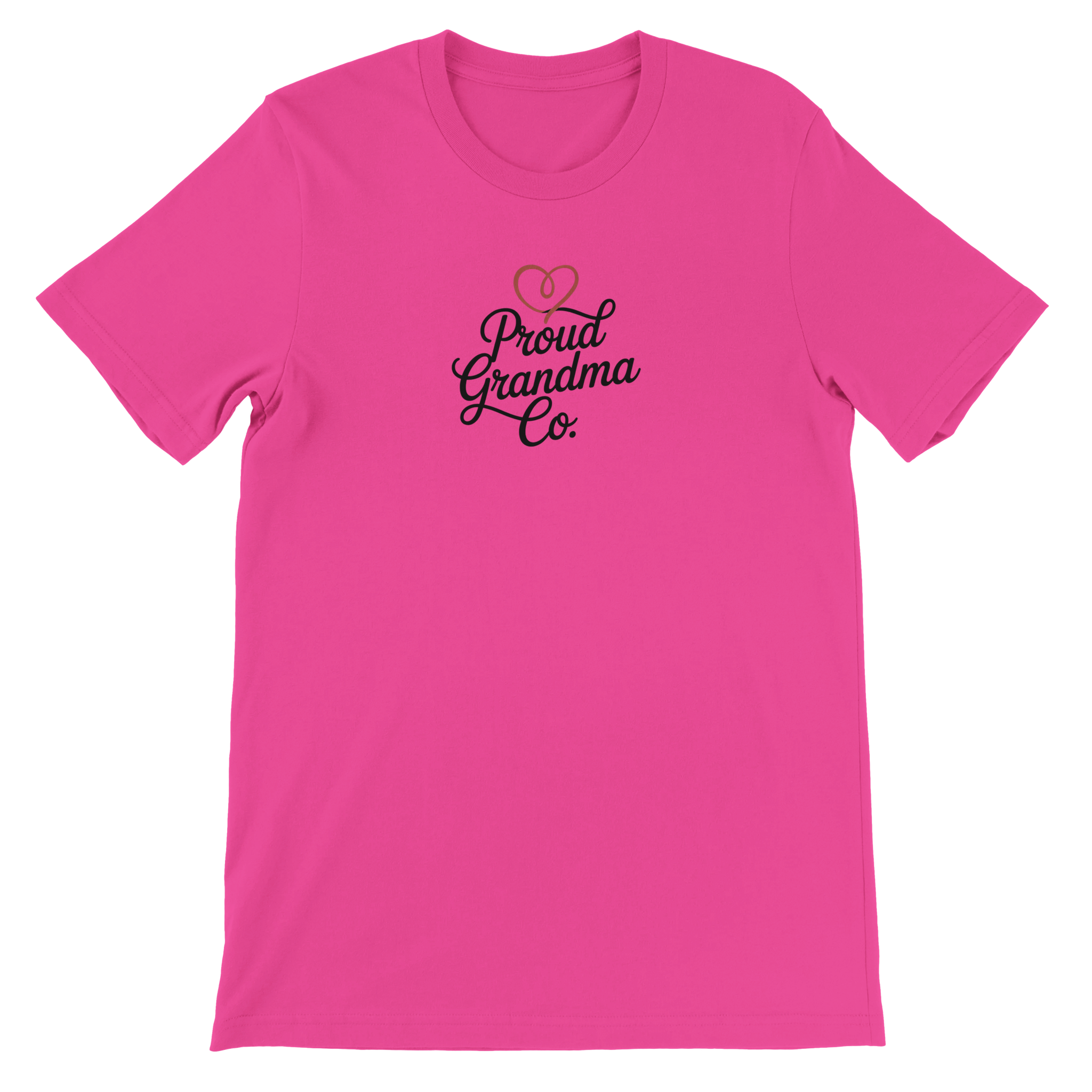 Proud Grandma T-Shirt in rose pink with “Proud Grandma” text design printed on the front