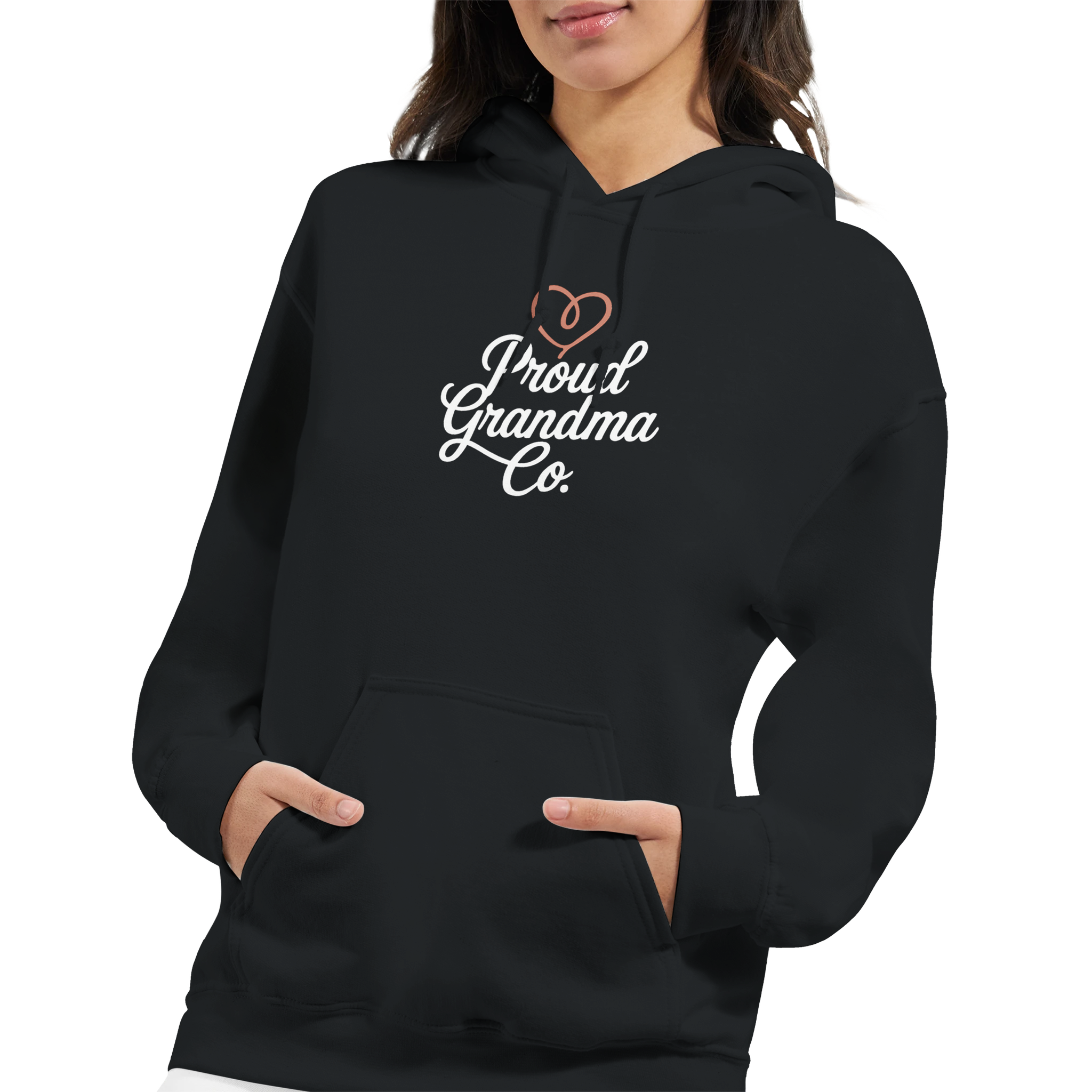 Proud Grandma Hoodie in classic black with “Proud Grandma” text design printed on the front
