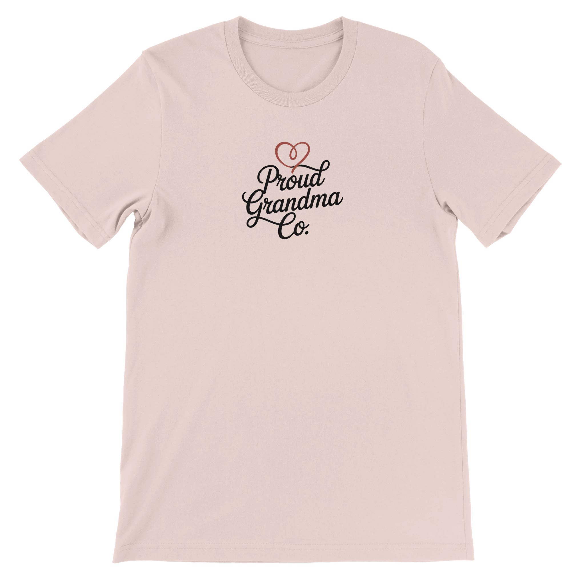 Proud Grandma T-Shirt in blush pink with “Proud Grandma” text design printed on the front