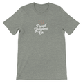 Proud Grandma T-Shirt in heather gray with “Proud Grandma” text design printed on the front